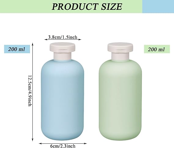 4 PCS 200ml Flip Cap Bottles for Shampoo, Shower Gel - Empty Refillable Travel Size Plastic Container