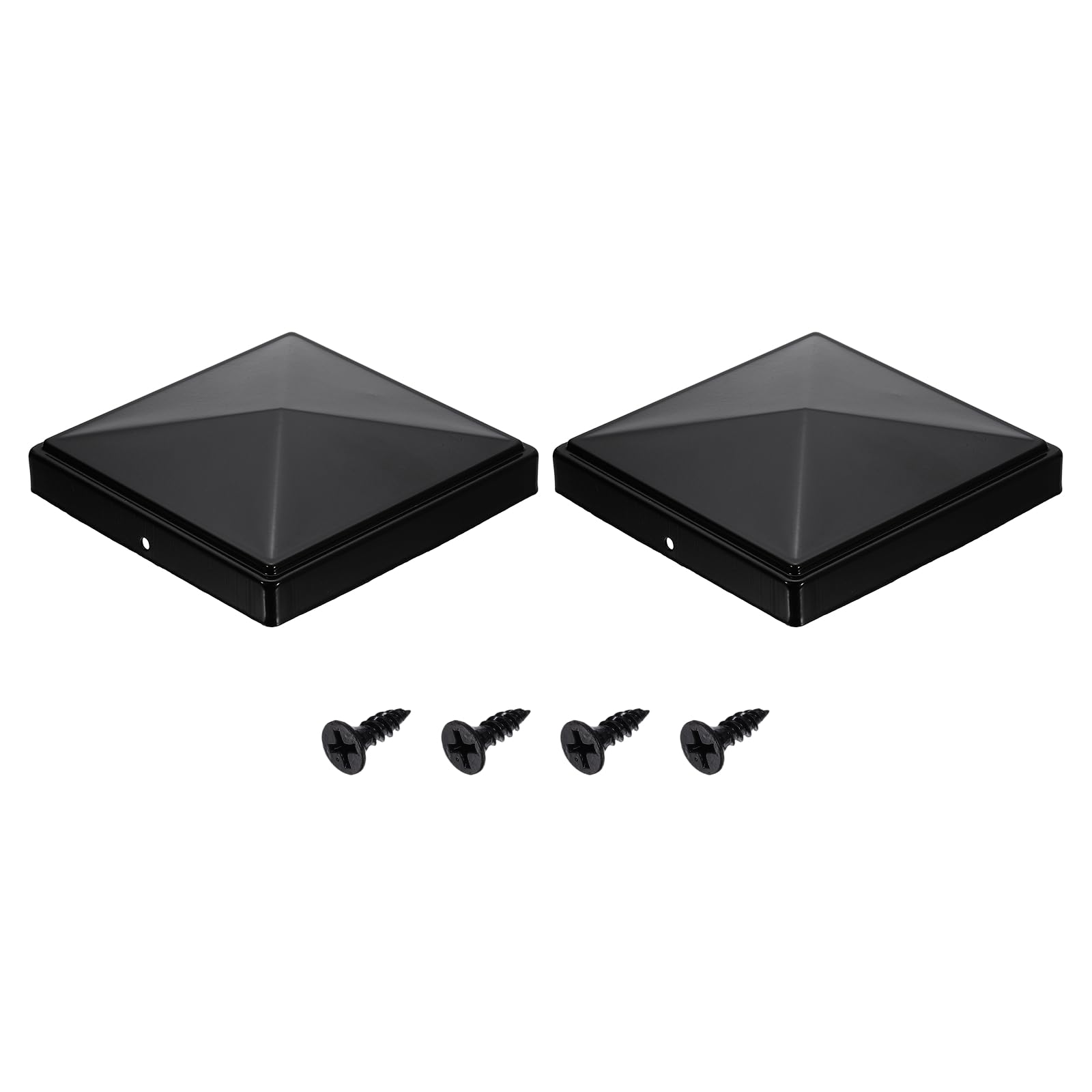 sourcing map 2Pcs Fence Post Caps, 150mm/5.91-inch Square Column Cap, Waterproof Iron Pyramid Post Cap Cover with Screws Fit for Metal Wood Fence Deck Mailbox Patio, Black