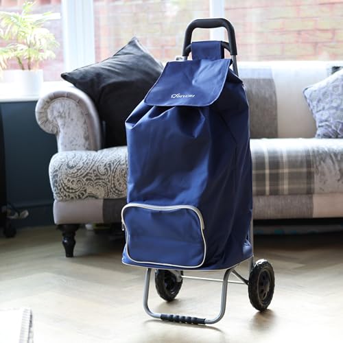 DIVCHI Einkaufstrolley mit 2 Rädern, faltbar, robust, zusammenklappbar, Einkaufswagen, Allzweckwagen, Rollwagen, Aufbewahrungswagen, Blau – Bild 7