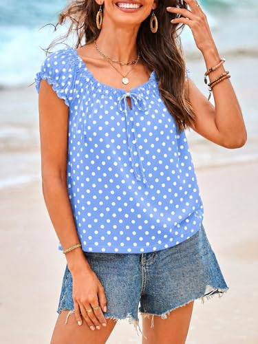 Image of Tankaneo Women Summer Tie Front Tank Tops Cap Sleeve Pleated Babydoll Tops Casual Loose Fit Going Out Flowy Shirt