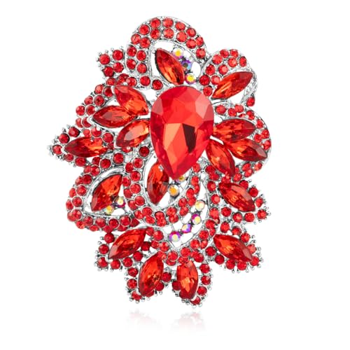 Image of LAXPICOL Big Large Women's Vintage Austrian Crystal Elegant Flower Teardrop Brooch Gold Tone