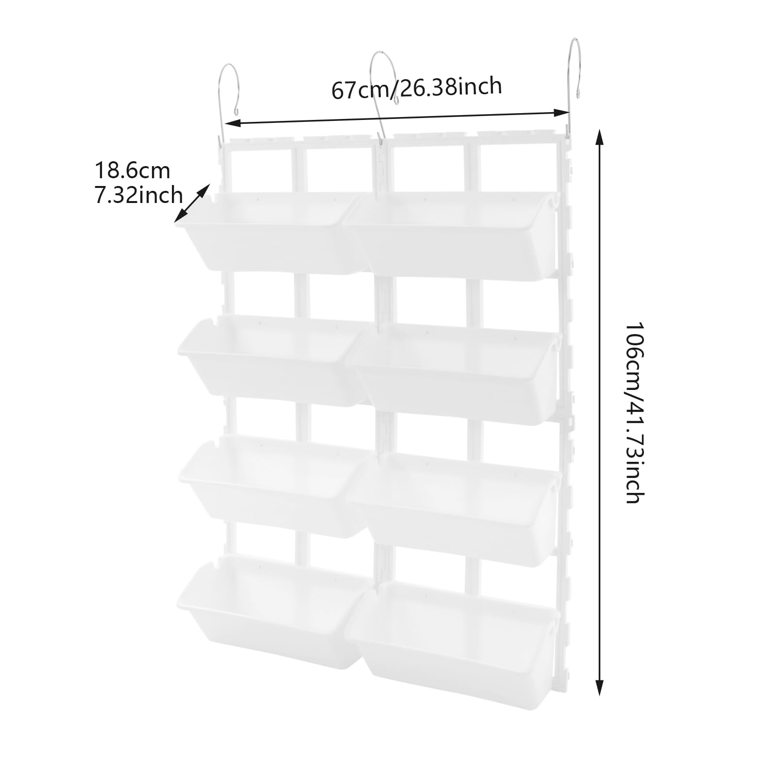 Wisząca pionowa roślina ścienna, pionowa ściana ogrodowa z 8 kieszeniami, wiszące kieszenie na podwórko, do ogrodu, na balkon, do dekoracji domu, 67 x 106 cm (półprzezroczysta biała)