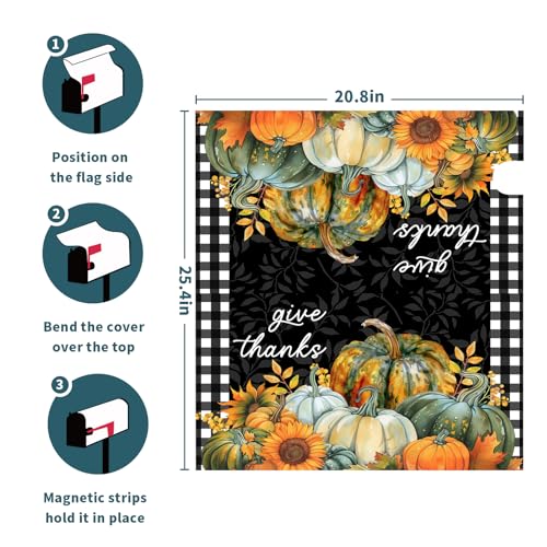 Image of Buffalo Plaid Fall Mailbox Cover - Oversize 25.5 inchx21 inch Autumn Harvest Pumpkins