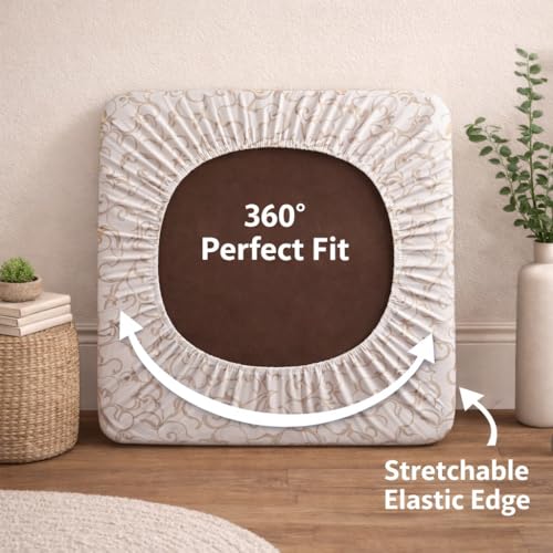 Image of STITCHNEST 'Contour Fit Series' Stretchable Printed Wooden Sofa Cover (Pack of 2) - Elastic Wooden Chair Cover | Wooden Sofa Seat Cover | Size - 20-21 x 20-21 x 3-5 in