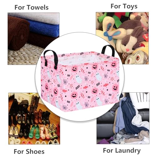 Image of MAIZMZ Halloween Storage Basket Pumpkin Ghost Gift Basket for Kids Foldable Toy Box Waterproof Organizer Bin Laundry Nursery Hamper for Home Office Dorm Closet Shelf