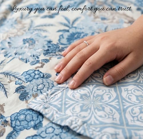 Image of BSB HOME Cotton Dohar for Double Bed, Lightweight AC Dohar Blanket, Soft Breathable Fabric, All-Season Comfort, Easy Care - 85 x 88 Inches (216 x 224 cm) (Powder Blue Bloom)