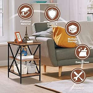SUPER DEAL 3 Tier Side Table Industrial Retro End Table Nightstand Bedside Table with Solid Metal Frame for Bedroom Living Room Apartment Small Spaces, X-Design More Stable, Rustic Brown SUPER DEAL 3 Tier Side Table Industrial Retro End Table Nightstand Bedside Table with Solid Metal Frame for Bedroom Living Room Apartment Small Spaces X Design More Stable Rustic Brown
