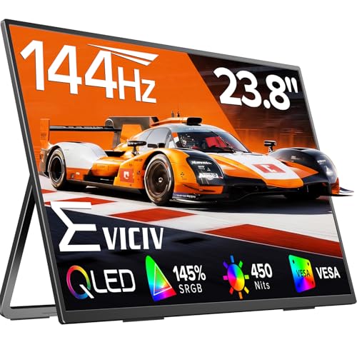 Image of Portable Monitor 24 inch 144Hz 1080P, 145% sRGB QLED Gaming Monitor, 0.1MS FreeSync, 450Nits Laptop Monitor, USB-C & HDMI, VESA & Stand, Large Second Screen for Laptop, Computer, Mini PC, Game Consoles