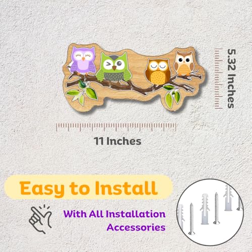 Image of Wooden Colourful Owl Wall Mount Key Hanger for Home Office Decorative Wall Mounted Stylish Key Hanger for Home Decor (Four Owl)