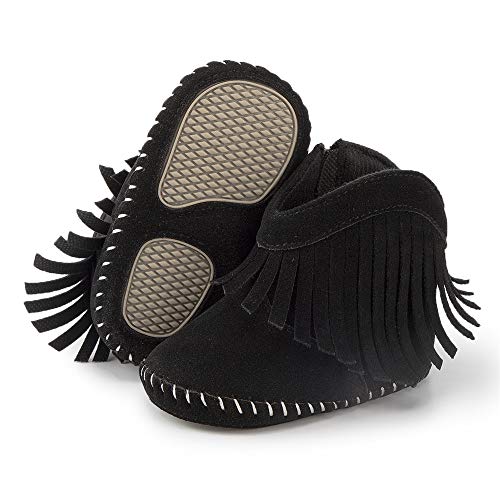 Image of Meckior Baby Girls Cowboy Tassel Boots Side Zipper Moccasins Soft Bottom Non-Slip Toddler Shoe