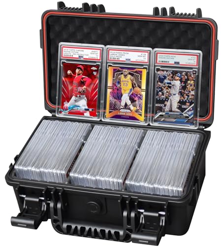Graded Card Storage Box Graded Card Case for PSA BGS CGC SGC Slabs Sports Card Storage Box for Baseball Trading Cards Top Loaders & One-Touch Holders IP67 Waterproof Hard Case with 2 Dividers