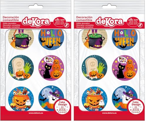 Dekora - 12 Mini Discos Comestibles de Halloween para Cupcakes, Muffins o Galletas - 5,8 cm (Paquete de 2)