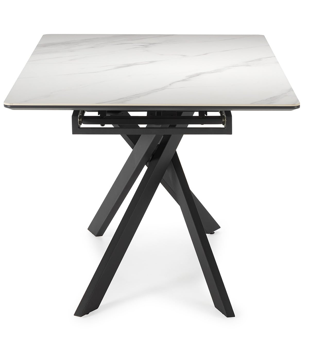 PEGANE Table à Manger, Table de Repas rectangulaire Extensible en céramique Coloris Blanc Mat, Pieds Coloris Noir - Longueur 160-200 x Profondeur 89,50 x Hauteur 76 cm