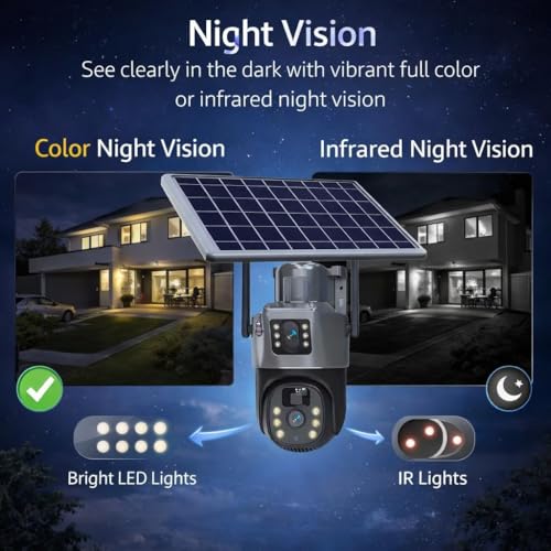 Image of DDLC 6MP Two Lens Solar Powered Outdoor Security Camera | 4G PTZ Camera for Home | Pan Tilt Zoom | Night Vision | Motion Detection | Solar Camera for Home Outdoor with Mobile App