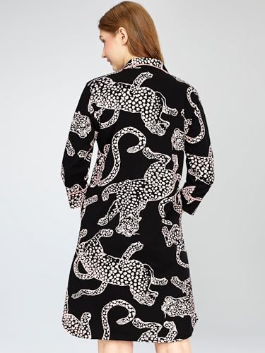 Image of ZEYO Women's Cotton Night Dress Leopard Printed Knee Length Night Gown 5791