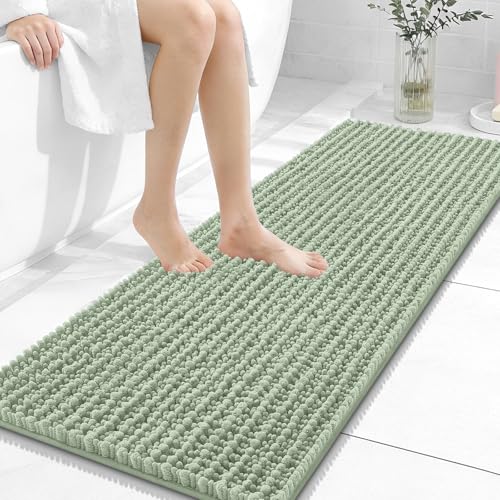 Image of OLANLY Long Bathroom Rugs Runner 47x17, Thick Soft and Absorbent Chenille Bath Mat, Non-Slip, Machine Washable Quick Dry Bath Rugs for Tub Shower Floor, Home Decor Accessories, Sage Green
