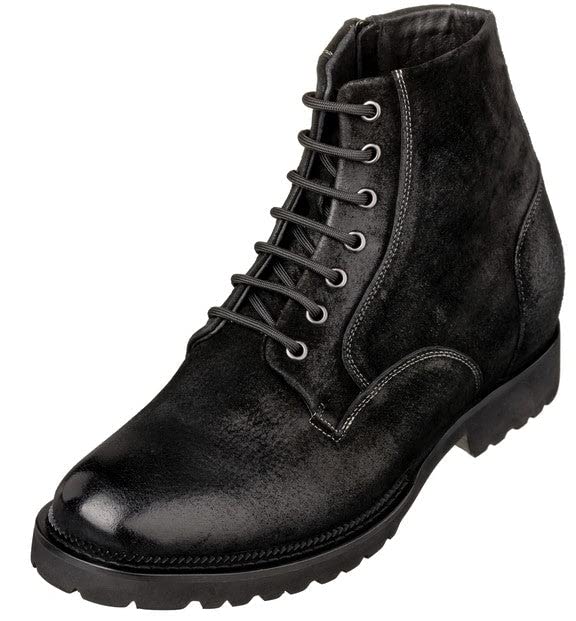CALTO Men's Invisible Height Increasing Elevator Shoes - Black Nubuck Leather Lace-up/Zip-up Casual Boots - 3.0 Inches Taller - K24401 - Size 8 D(M)