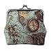 ZUNPNG Retro nautischer Kompass Weltkarte Schnalle Leder Münzgeldbörsen Vintage Beutel Kiss-Lock Kleingeldbörse Mini Geldbörsen für Frauen Mädchen