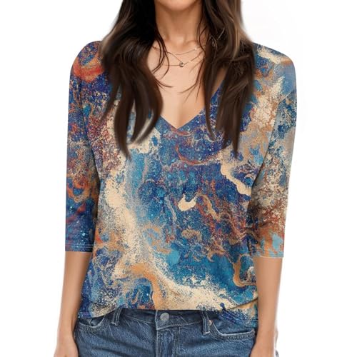 HTHLVMD Womens 3/4 Length Sleeve Tunic Tops Summer Fall Outfits 2025 Three Quarter Sleeve Casual V Neck T Shirts for Women
