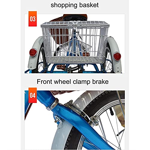 Triciclo para adultos con asiento ajustable, pedales y tres ruedas de 20 pulgadas para hombres y mujeres, bicicleta playera completa con canasto, luces y timbre miniatura 3