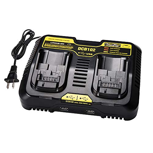 DCB102BP Compatible with Dewalt Battery Charger, WaxPar DCB102 3A Dual USB& Fast Charger Compatible with Dewalt 20V Tools DCB102 DCB104 DCB118 20V/60V MAX Lithium Battery