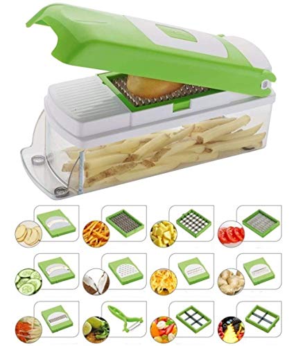 Primelife Novel Plastic Vegetable and Fruit Chipser with 11 Blades, 1 Peeler Inside, Chopper and Slicer (Green)