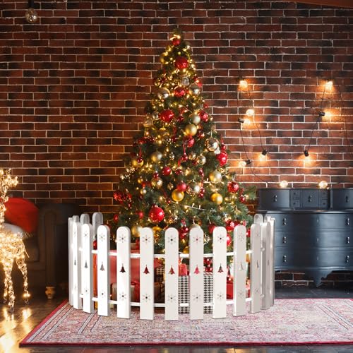 Weihnachtsbaum Zaun Schutz für Hunde & Kinder 28 Stück, Dekorativer Weißer Zaun als Effektiver Schutz, Dtabiles Gitter für den Weihnachtsbaum für Innen- und Außenbereich