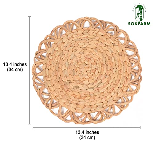 Image of Round Woven Placemats Set of 10, Water Hyacinth Round Placemats, Plate Chargers for Dinner Plates, Individuales para Mesa De Comedor, Thanksgiving Christmas Rattan Charger Plates 13.4 in