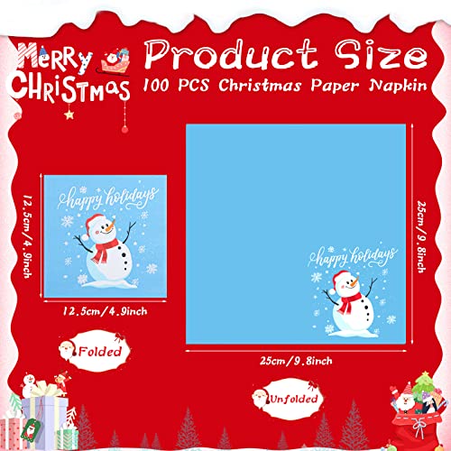 Faccito 100 Pcs Christmas Napkins Snowman Paper Napkins Merry Christmas Tree Snowflake Cocktail Napkins Xmas Elk Guest Paper Towel for Winter Holiday New Year Family Gathering Party Supplies – Image 3