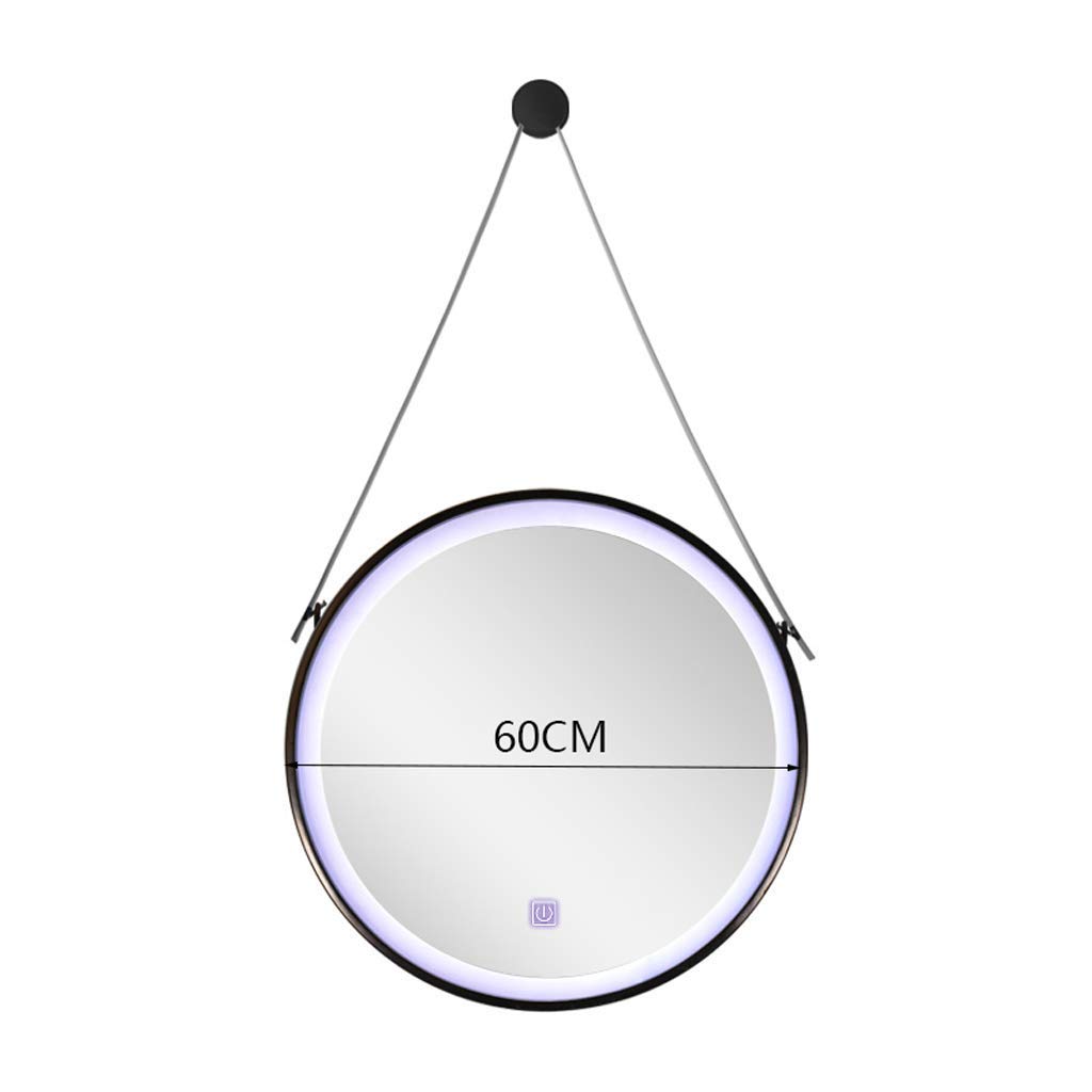 Miroir LED salle de bains rechargeable fer forgé noir miroir maquillage rond 60cm