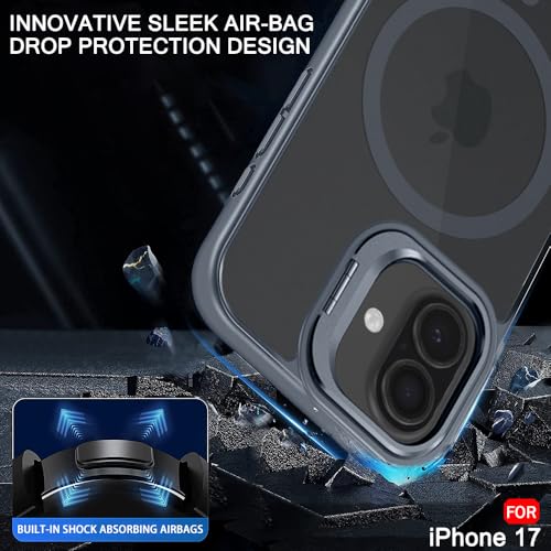 Image of TheGiftKart Hybrid Matte Frosted Back Cover Case for iPhone 17 Compatible with MagSafe | Built-in Stand | Shockproof Hard Back Cover Case for iPhone 17 (PC & TPU, Translucent Grey)