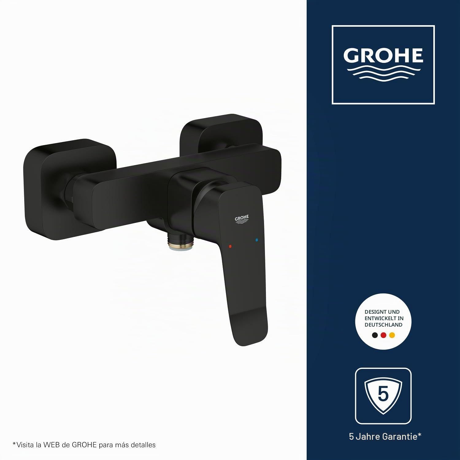 GROHE Dice, Duscharmatur Aufputz (Mischbatterie für die Dusche, eigensicher gegen Rückfließen, Brausearmatur mit Metallhebel, langlebige Oberfläche), mattschwarz, 1018742430