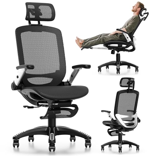 Image of GABRYLLY Ergonomic Office Chair, High Back Home Desk Chair with Footrest,3D Headrest, Flip-Up Arms, 135 Tilt and Wide Cushion, Heavy Duty Mesh Chairs for Task Computer Gaming, Black