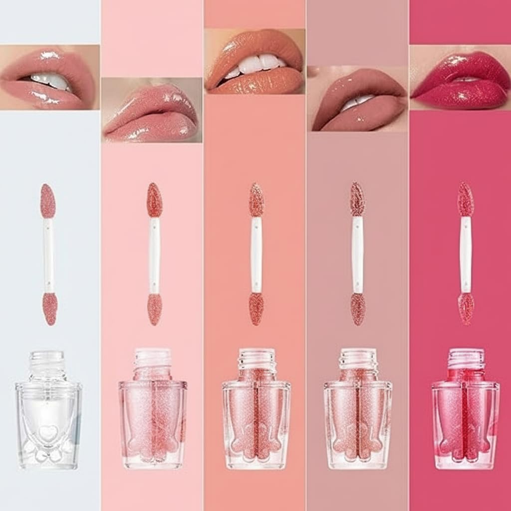 MAKINGTEC 5Pcs Moisturizing Liquid Lipstick Set, Mermaid Lip Gloss Shiny Glitter Lip Glaze Waterproof Mirror Lip Gloss Set, Lip Enhancement And Lip Care Cute Lip Glaze Beauty Makeup Kit