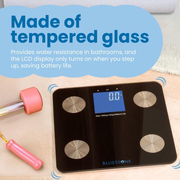 Bluestone Digital Body Fat Bathroom Scale made of tempered glass