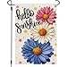 CROWNED BEAUTY Hello Sunshine Garden Flag Daisy Spring Summer 12x18 Inch Double Sided Small Seasonal Holiday Floral Farmhouse Decoration for Outside Yard