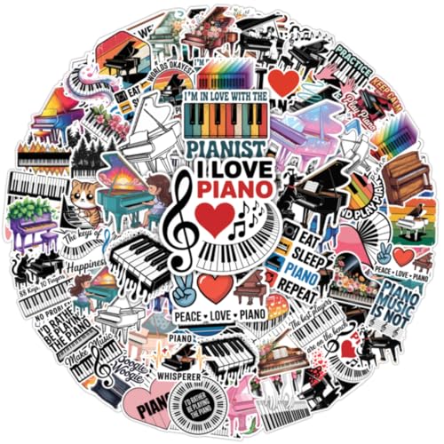 64PCS Piano Stickers – Aesthetic Piano Keyboard Waterproof Vinyl Decals for Music Lovers, Pianist, Laptop, Water Bottle, Scrapbook