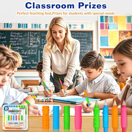 24 Pack Textured Pencil Grips - Sensory Fidget Toys for ADHD & Autism