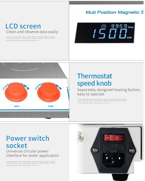 8 Multi Position Magnetic Stirrer Lab Magnetic Stirrer Mixer with Mixing Points 8 Speed Range 30 to 1500rpm Mixing Position Distance 100mm Capacity 500ml Power 100W