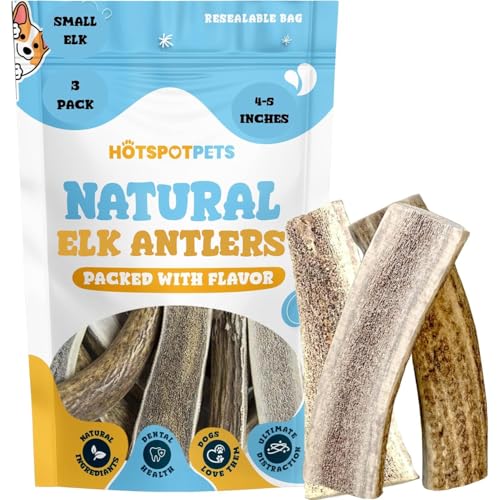 Small Premium Split Elk Antlers for Dogs - 4''-5'' Inch Long Dog Chews (3 Pack) Naturally Shed Antler Bone for Small Breed Aggressive Chewers - Made In USA -Odorless- Promotes Dental Hygiene (3 Pack)