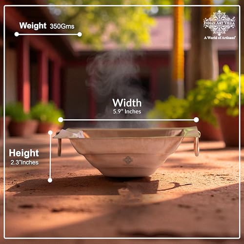 Image of Indian Art Villa Pure Copper Hawan Kund with Handle On Both Side, for Yagya, Hawan & Poojan Purpose, 8.1 inch Inches Width