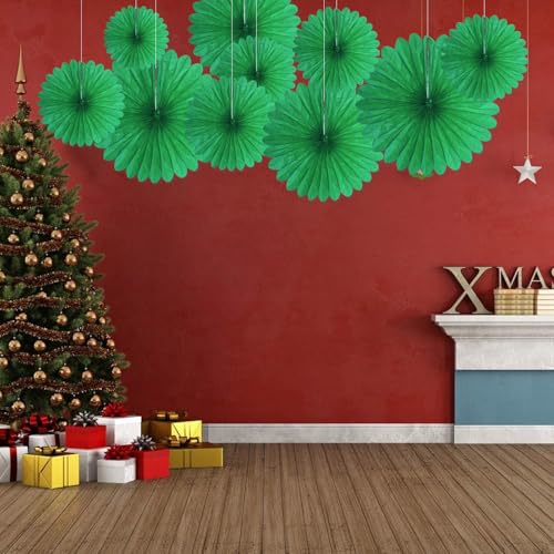 Image of 20 Pcs Green Hanging Paper Fan, Hanging Honeycomb Round Paper Fans for Weddings, Birthdays, Christmas, Baby Showers, Classroom, Events Ceiling Party Supplies Decorations
