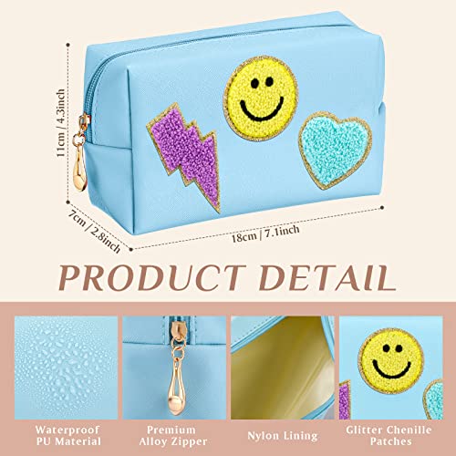 Sanwuta 12 Pcs Preppy Patch Makeup Bag Chenille Letters Cosmetic Bag PU Leather Preppy Organizer Small Smile Heart Toiletry Pouch Portable Waterproof Storage Purse Pouch for Women Adults by Sanwuta - Image 4