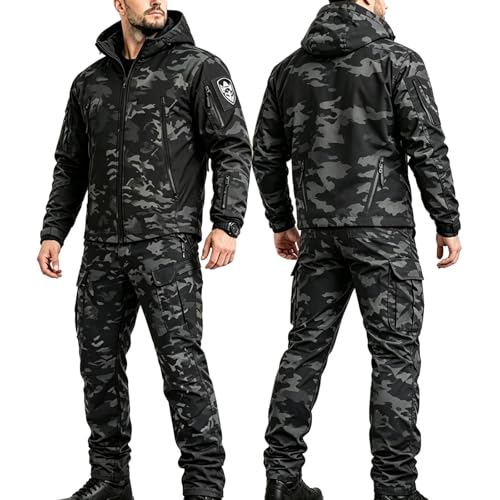 BESTXH Taktischer Anzug Herren Set – Jacke und Hose Outdoor Set Herren, Wasserdicht Softshell...