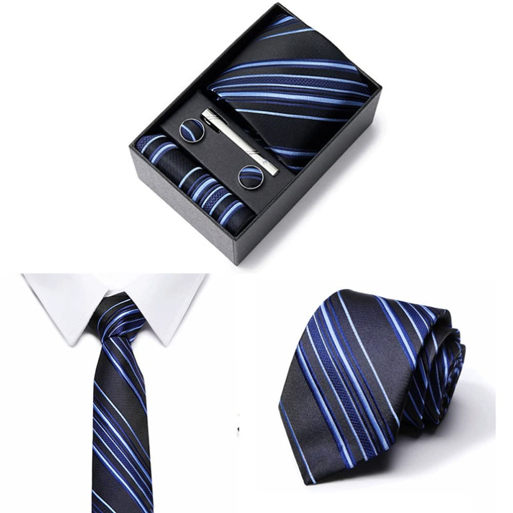 Herren Krawatte Set Seidige Krawatte Einstecktücher Krawattenklammern Manschettenknöpfe Für Männer Geschenkbox, E, One Size