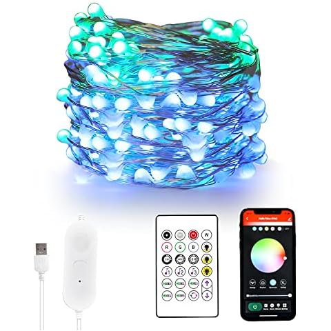 LED 10M Fairy String Lights, APP Control Christmas Twinkle Light IP65 Waterproof Music Sync, Plug in Fairy Lights, USB Powered Colour Changing Decoration Lights,16 Static Colors+Dream Colors Cover