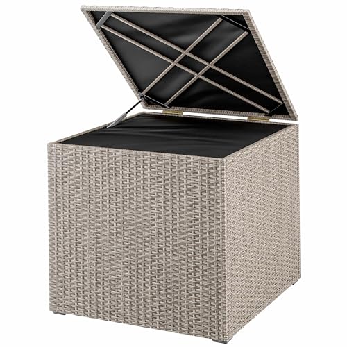 Casaria® Coffre de rangement en polyrotin 318 L beige avec couvercle 75x75x70cm Résistant aux intempéries Balcon