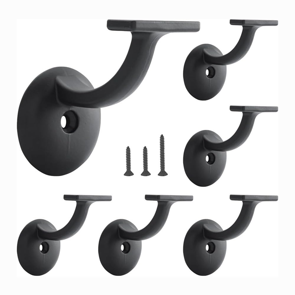 Jnchdghwa for Home or Stairway Handrail Support, Heavy Duty Stair Hand Rail Bracket, Matte Black 6 Pack