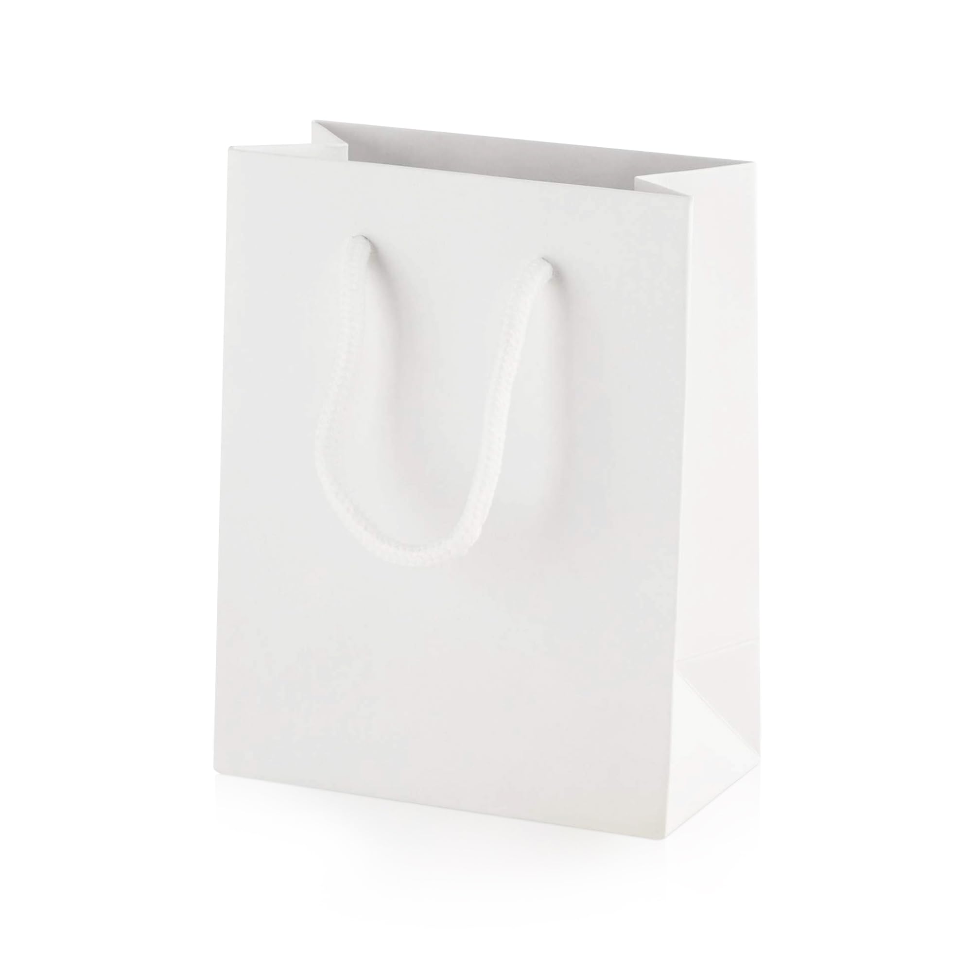Thepaperbagstore 100× White Extra Small Matt Laminated Gift Bags 11.5×14.5×6.5cm – 250 gsm Boutique Paper Bags with Rope Handles & Reinforced Base – Ideal for Gifts, Weddings, Retail & Corporate Use