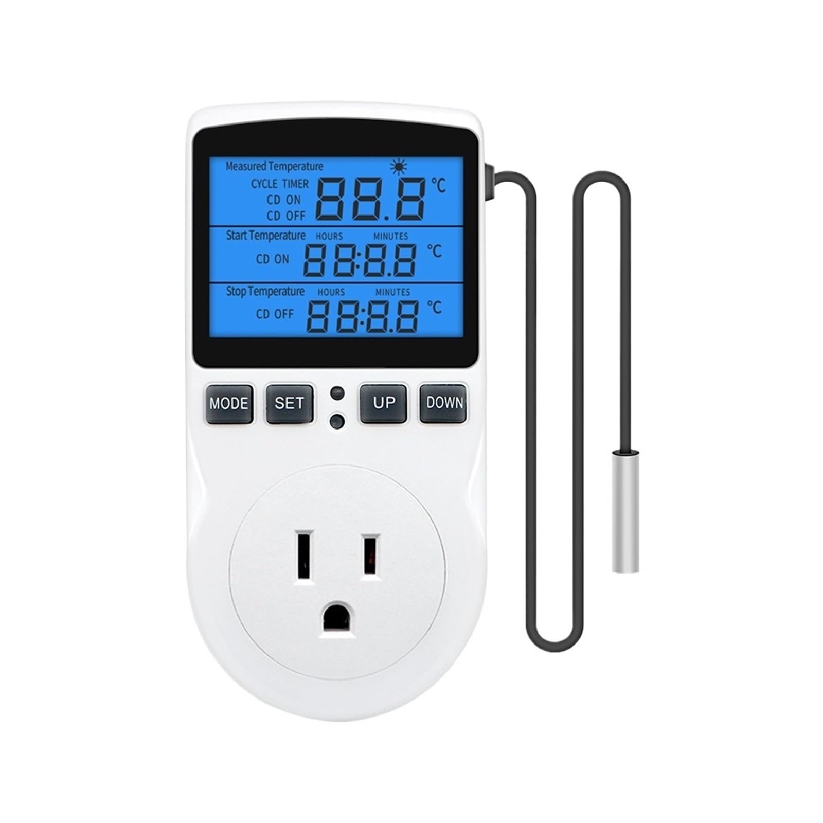Temperature Controller Socket Digital Thermostat 120/220V Timer Socket Outlet Heating Cooling Switch With Sensor Probe(US Plug Backlight)